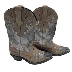 Rockin Country Cowboy Boots Cowgirl Leather Embroidered Brown & Gray Womens 6.5